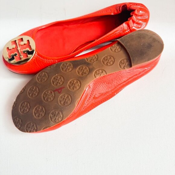 Tory Burch REVA Bright Orange Patent Leather Classic Flats 9 - Picture 6 of 9